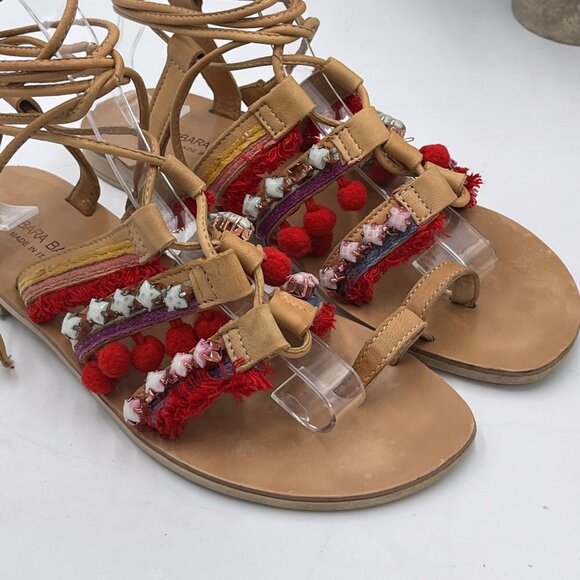 Barbara Barbiere Tassel Pom Pom Festival Gladiator Jewel Beaded Boho Sandals - Picture 2 of 10